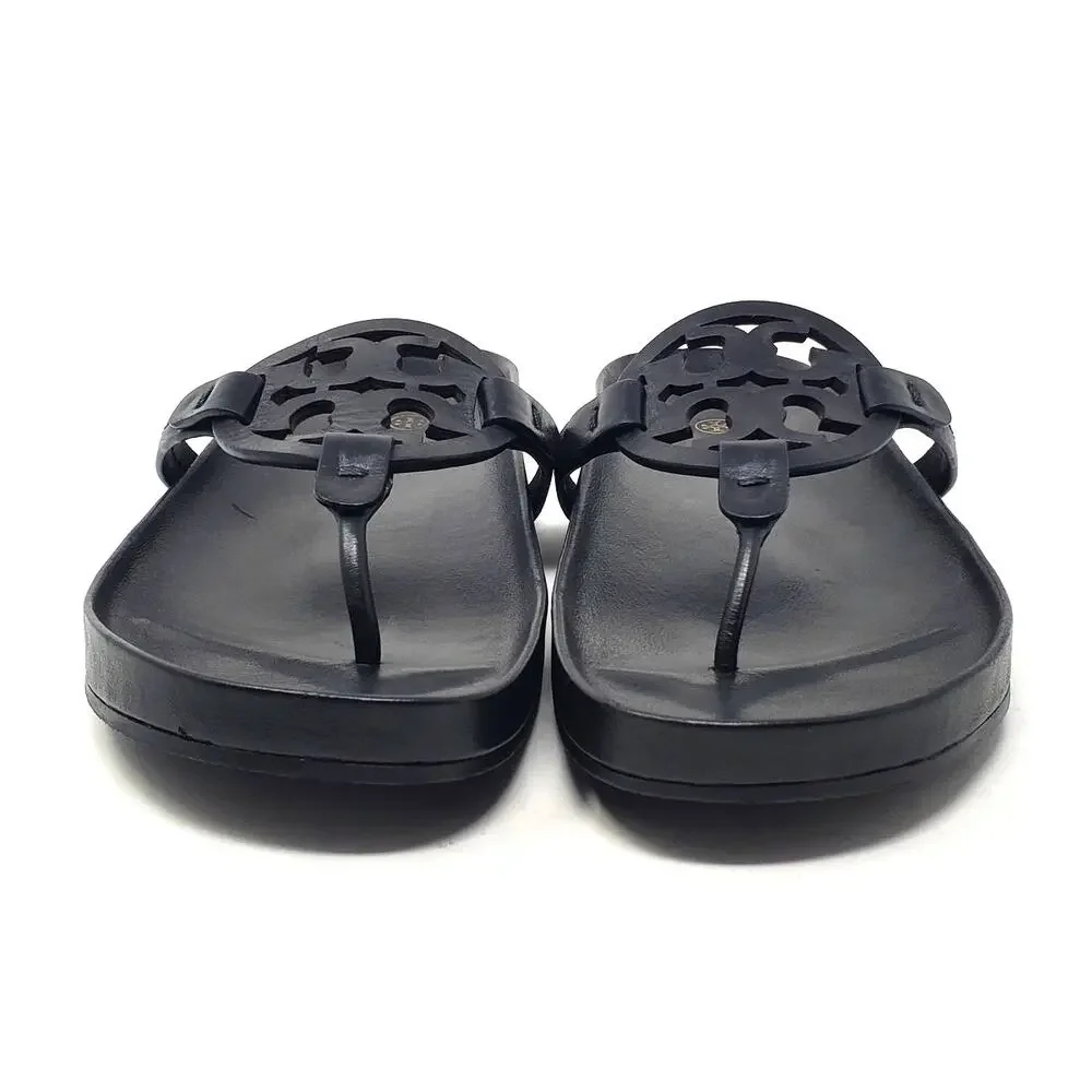 Tory Burch Miller Cloud Thong Sandals Calf Leather Perfect Black Logo Size 9.5 M - Picture 5 of 10